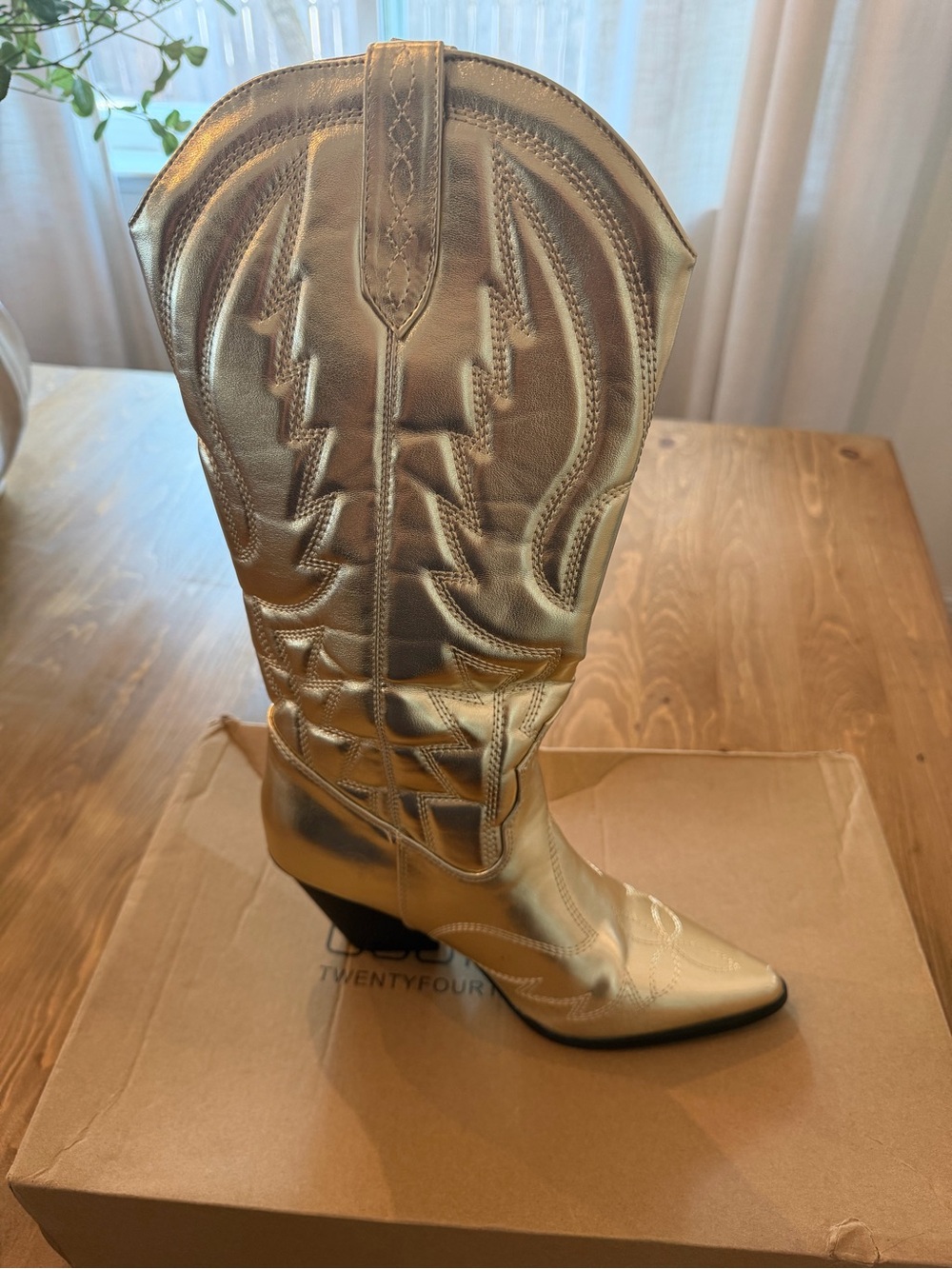 Metallic Gold Western Knee-High Boots